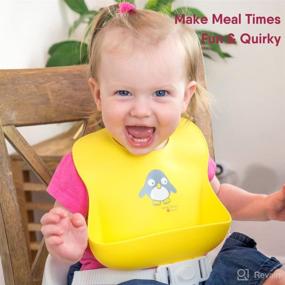 img 2 attached to 👶 Waterproof Silicone Baby Bibs with Easy Wipe Clean and Bonus Pouch (Set of 2)