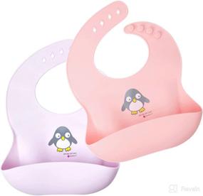 img 4 attached to 👶 Waterproof Silicone Baby Bibs with Easy Wipe Clean and Bonus Pouch (Set of 2)
