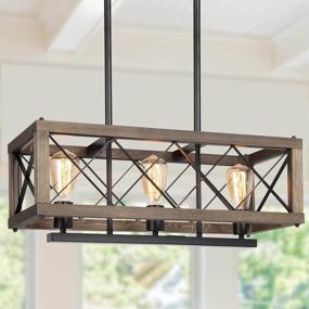 img 2 attached to Rustic Modern Farmhouse Chandelier With 3 Lights, 24" Rectangular Dining Room Lighting Fixture, Hangable Pendant Lamp With Wood And Black Metal Finish