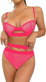 img 4 attached to Women Fishnet Exotic Lingerie Set High Waisted Bra And Panty Set Lace Mesh Strappy Lingerie