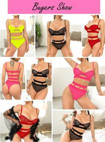 img 1 attached to Women Fishnet Exotic Lingerie Set High Waisted Bra And Panty Set Lace Mesh Strappy Lingerie