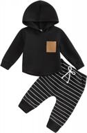 adorable baby boy clothes for fall and winter: patchwork hoodie and striped sweatpants set in multiple sizes (3-24 months and 3t) logo
