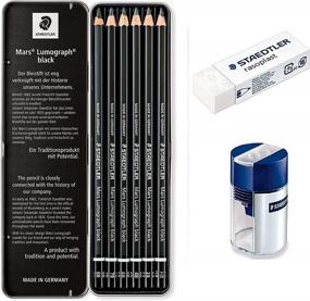 img 4 attached to Staedtler Mars Lumograph Black Artist Wooden Lead Pencil - Box Of 6 (8B 7B 6B 4B 2B HB) In Metal Box- With Tub 2-Hole Sharpener And Free Eraser