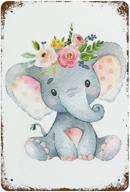 🌸 pink and gray floral elephant tin sign: unique metal wall decor for home bar, nursery, and more - 8x5.5 inch logo