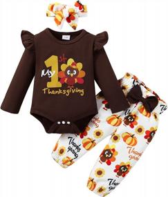 img 4 attached to Комплект одежды для девочки на День Благодарения: комбинезон Mikrdoo с длинными рукавами и штанами для новорожденных, малышей и младенцев