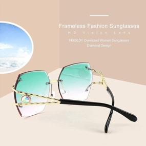 img 3 attached to FEISEDY Rimless Diamond-Cut Oversized Sunglasses For Women - Trendy Square Lens Fashion Shades B2768