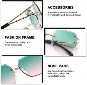 img 1 attached to FEISEDY Крупногабаритные солнцезащитные очки без оправы с алмазной огранкой для женщин - Модные квадратные линзы Fashion Shades B2768