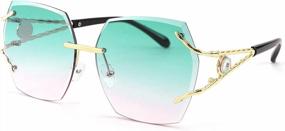 img 4 attached to FEISEDY Rimless Diamond-Cut Oversized Sunglasses For Women - Trendy Square Lens Fashion Shades B2768