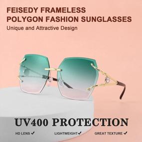 img 2 attached to FEISEDY Rimless Diamond-Cut Oversized Sunglasses For Women - Trendy Square Lens Fashion Shades B2768