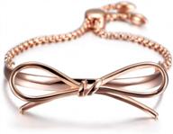 women girls rose gold bow charm bracelets 316l stainless steel adjustable slider triple stackable cable wire twisted bangle bracelets logo