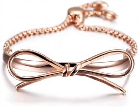img 4 attached to Women Girls Rose Gold Bow Charm Bracelets 316L Stainless Steel Adjustable Slider Triple Stackable Cable Wire Twisted Bangle Bracelets