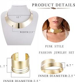 img 3 attached to Women'S Gold Tone Open Upper Arm Band And Cuff Bracelets Choker Necklace Statement Jewelry Set Adjustable