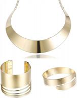 women's gold tone open upper arm band and cuff bracelets choker necklace statement jewelry set adjustable логотип