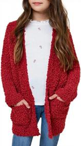 img 4 attached to Girls Cardigan Sweater Coat With Pockets - Imily Bela Popcorn Knit Long Sleeve Open Front