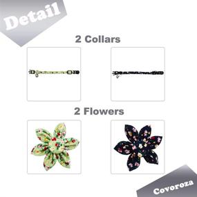 img 2 attached to 🌸 Covoroza Pack of 2 Breakaway Cat Collars with Flower, Bell & Adjustable Buckle - Floral Kitten Collars in Green and Navy Blue - Quick Release