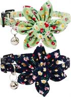 🌸 covoroza pack of 2 breakaway cat collars with flower, bell & adjustable buckle - floral kitten collars in green and navy blue - quick release logo