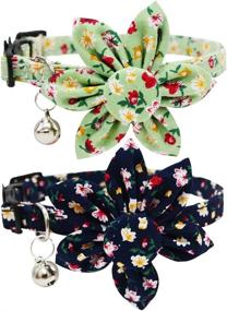 img 4 attached to 🌸 Covoroza Pack of 2 Breakaway Cat Collars with Flower, Bell & Adjustable Buckle - Floral Kitten Collars in Green and Navy Blue - Quick Release