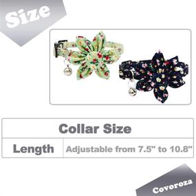 img 3 attached to 🌸 Covoroza Pack of 2 Breakaway Cat Collars with Flower, Bell & Adjustable Buckle - Floral Kitten Collars in Green and Navy Blue - Quick Release