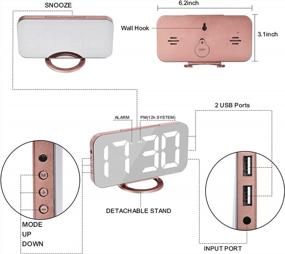 img 1 attached to SZELAM LED Mirror Digital Alarm Clock With Dual USB Charger Ports, Auto Dim, Snooze Mode For Bedroom, Modern Desk/Wall Electronic Clock For Women & Teens - Rose Gold