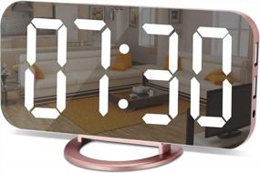 img 4 attached to SZELAM LED Mirror Digital Alarm Clock With Dual USB Charger Ports, Auto Dim, Snooze Mode For Bedroom, Modern Desk/Wall Electronic Clock For Women & Teens - Rose Gold