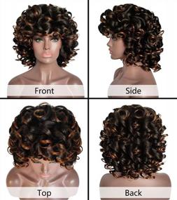 img 2 attached to ELIM Curly Wigs For Black Women Mixed Brown Short Kinky Curly Wigs For Women Big Curly Afro Soft Wig With Bangs Heat Resistant Natural Cute Synthetic Wig With Accessories Z014BB