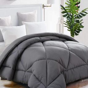 img 4 attached to TEKAMON All Season Twin Comforter Winter Warm Summer Мягкий стеганый пух Альтернативный пододеяльник Угловые вставки, машинная стирка Роскошная пушистая двусторонняя коллекция для отеля, угольно-серый