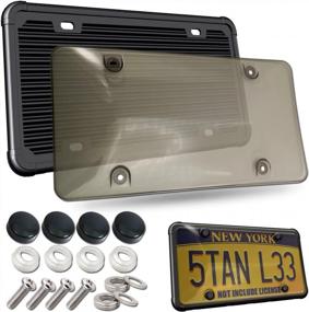 img 4 attached to Protect Your Car'S License Plates With Aootf Clear Smoked Novelty Cover And Black Silicone Frame Combo