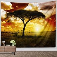 african tree animal print nature landscape wall tapestry extra large, bedroom room dorm office home decoration fabric art sheet blanket 71 x 90 inches logo