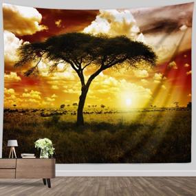 img 2 attached to African Tree Animal Print Nature Landscape Wall Tapestry Extra Large, Bedroom Room Dorm Office Home Decoration Fabric Art Sheet Blanket 71 X 90 Inches