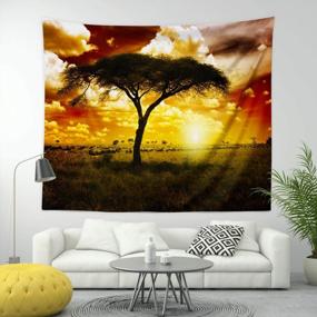 img 1 attached to African Tree Animal Print Nature Landscape Wall Tapestry Extra Large, Bedroom Room Dorm Office Home Decoration Fabric Art Sheet Blanket 71 X 90 Inches