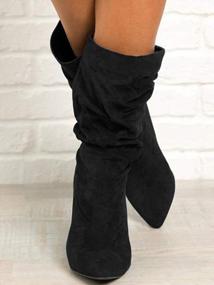 img 1 attached to Womens Mid-Calf Suede Boots With Slouchy Style, High Heel, Chunky Block And Slip-On Design, Perfect For Winter - Pointed Toe