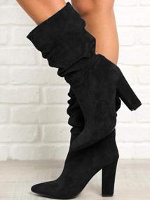 img 2 attached to Womens Mid-Calf Suede Boots With Slouchy Style, High Heel, Chunky Block And Slip-On Design, Perfect For Winter - Pointed Toe