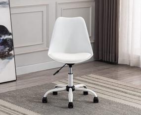 img 2 attached to Modern Home Office Chair: Kmax Swivel Height Adjustable PU Leather Cushion Armless Computer Chair With Wheels, White