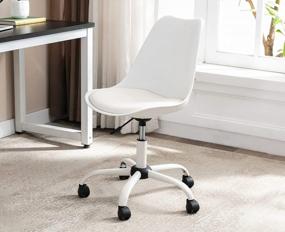 img 3 attached to Modern Home Office Chair: Kmax Swivel Height Adjustable PU Leather Cushion Armless Computer Chair With Wheels, White