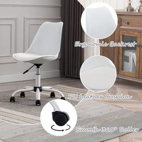 img 1 attached to Modern Home Office Chair: Kmax Swivel Height Adjustable PU Leather Cushion Armless Computer Chair With Wheels, White