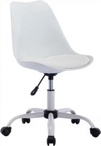 img 4 attached to Modern Home Office Chair: Kmax Swivel Height Adjustable PU Leather Cushion Armless Computer Chair With Wheels, White