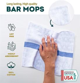 img 3 attached to 🔵 12 Pack of Improvia White with Blue Stripe Bar Mop Towels - 100% Terry Cotton, Highly Absorbent and Lint-Free Cloth Rags for Restaurants, Kitchens, Bathrooms, Spas, and More - Size 16 x 19 inches