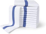 🔵 12 pack of improvia white with blue stripe bar mop towels - 100% terry cotton, highly absorbent and lint-free cloth rags for restaurants, kitchens, bathrooms, spas, and more - size 16 x 19 inches логотип