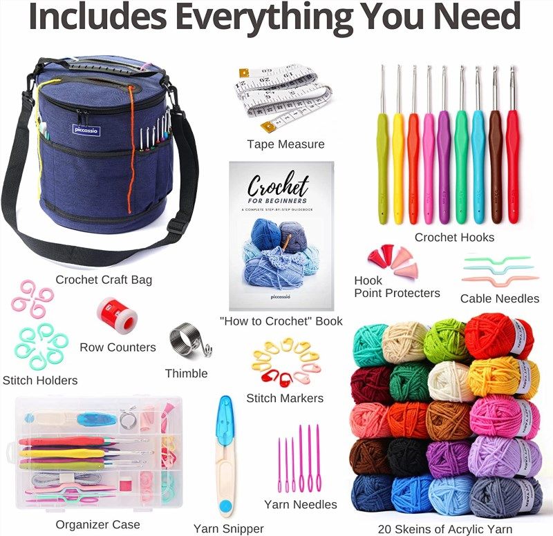 Coopay Crochet Kit Beginners Crochet Hook Set with Crochet Yarn,58PCS  Portable Crochet Set Ergonomic Crochet Hooks Travel Knitting Crochet  Supplies