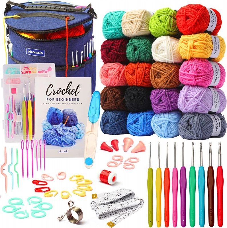 103 PCS Crochet Kit with Crochet Hooks Yarn Set, Premium Bundle Includes  2180 Yards Acrylic Yarn Skeins Balls, Needles, Accessories, Bag, Ideal Starter  Pack for Kids Adults Beginner Professionals Black