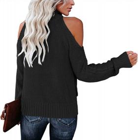 img 3 attached to Ferrtye High Low Casual Pullover Sweater With Turtleneck And Cold Shoulder Long Sleeves For Women