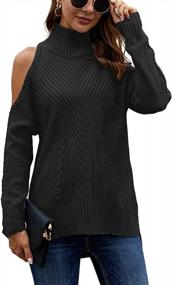 img 1 attached to Ferrtye High Low Casual Pullover Sweater With Turtleneck And Cold Shoulder Long Sleeves For Women