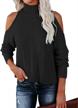 ferrtye high low casual pullover sweater with turtleneck and cold shoulder long sleeves for women logo