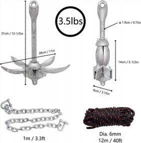 img 3 attached to Galvanized Folding Anchor System With 3.5 Lb Grapnel For Deep Water Kayak Fishing - Includes 40Ft Rope And Chain - Codinter Kayak Anchor Kit