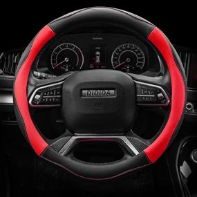 img 3 attached to 🚗 Didida Red Microfiber Leather Steering Wheel Cover - Universal 15 inch, Breathable, Anti-Slip, Warm in Winter & Cool in Summer