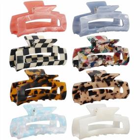 img 4 attached to 8 Pack Leopard Print Hair Claw Clips - Medium Size Acrylic Banana Barrettes, Non-Slip Strong Hold French Butterfly Jaw Clips & Tortoise Shell Grip Pin Teeth Clamp For Women Girls.