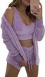 stay cozy and stylish with famnbro women's fuzzy 3 piece set - hooded cardigan, crop top, and shorts logo