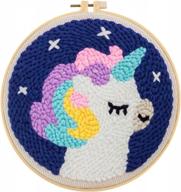 🦄 punch needle kit: diy rug hooking kit for adults and kids beginners, includes an adjustable embroidery pen, yarn, and rug punch needle hoop - unicorn design logo