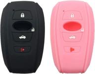 exuntech silicone rubber smart key fob cover case protector for subaru brz, legacy, outback, ascent, crosstrek, forester, wrx - 2 pack (black/pink) logo
