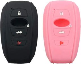 img 4 attached to EXUNTECH Silicone Rubber Smart Key Fob Cover Case Protector for Subaru BRZ, Legacy, Outback, Ascent, Crosstrek, Forester, WRX - 2 Pack (Black/Pink)